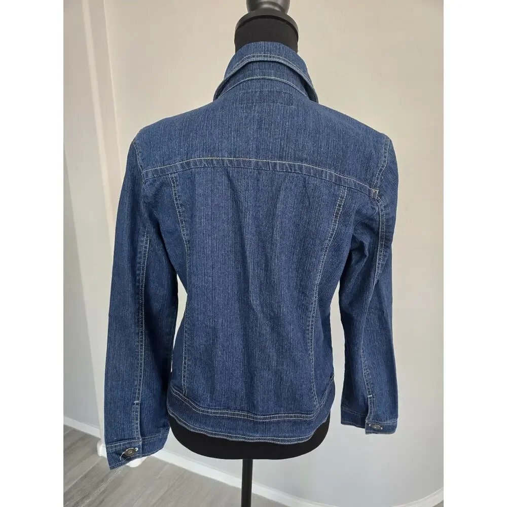 Vintage 90s Embroidered Country Cottage Medium Blue Denim Jacket Womens Sz PM - Picture 3 of 11